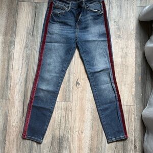Mavi Jeans Dark Blue Skinny Jeans with Burgundy Stripes